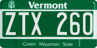 VT license plate ZTX260
