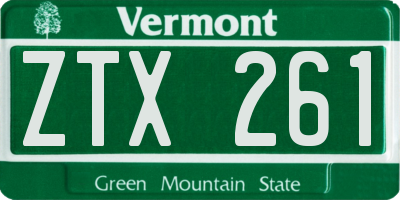 VT license plate ZTX261