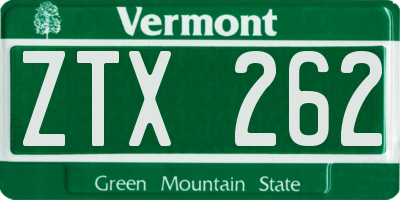 VT license plate ZTX262