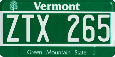 VT license plate ZTX265