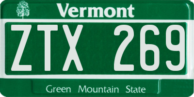 VT license plate ZTX269