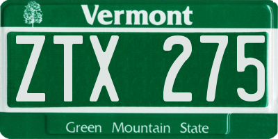 VT license plate ZTX275