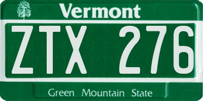 VT license plate ZTX276