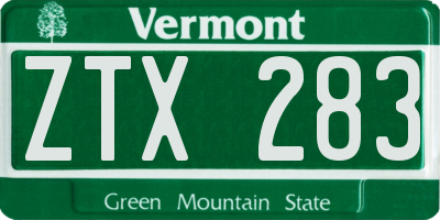 VT license plate ZTX283