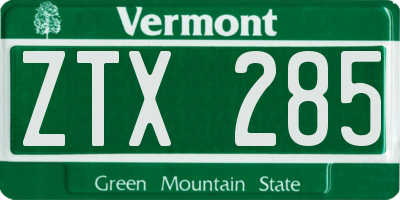 VT license plate ZTX285