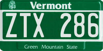VT license plate ZTX286