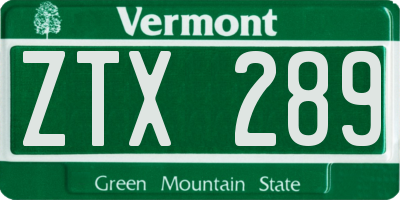 VT license plate ZTX289