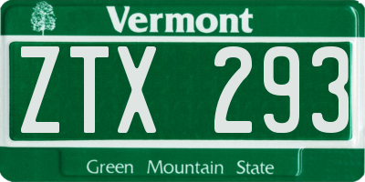 VT license plate ZTX293