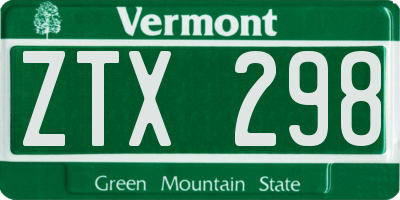 VT license plate ZTX298