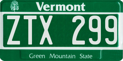 VT license plate ZTX299