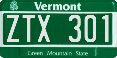 VT license plate ZTX301