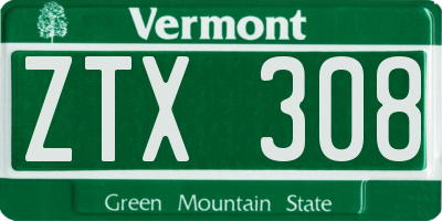 VT license plate ZTX308
