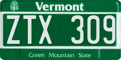VT license plate ZTX309
