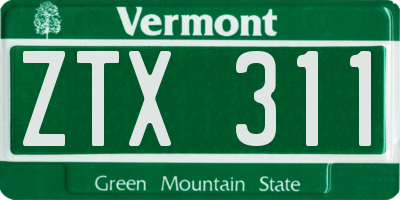 VT license plate ZTX311