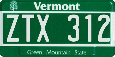 VT license plate ZTX312