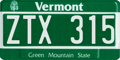 VT license plate ZTX315