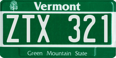 VT license plate ZTX321