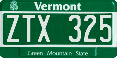 VT license plate ZTX325