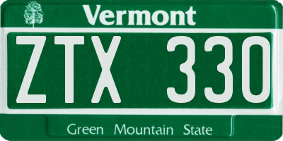 VT license plate ZTX330
