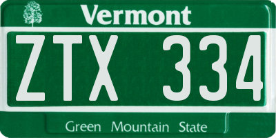VT license plate ZTX334