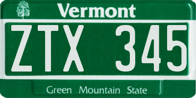VT license plate ZTX345