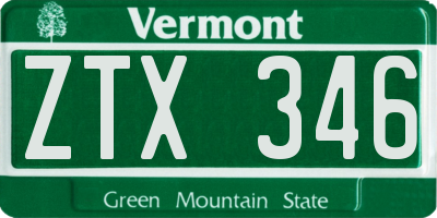 VT license plate ZTX346