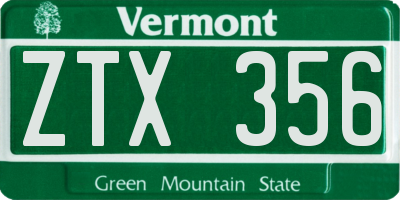 VT license plate ZTX356