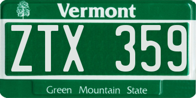 VT license plate ZTX359