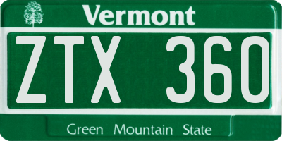 VT license plate ZTX360