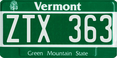 VT license plate ZTX363