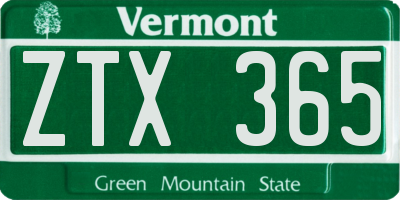 VT license plate ZTX365