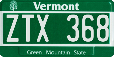 VT license plate ZTX368