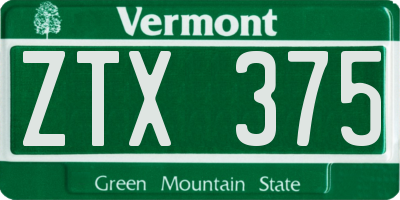 VT license plate ZTX375