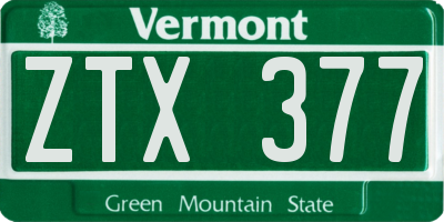 VT license plate ZTX377