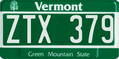 VT license plate ZTX379