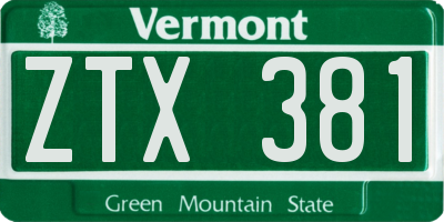 VT license plate ZTX381