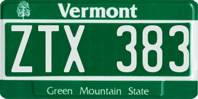 VT license plate ZTX383