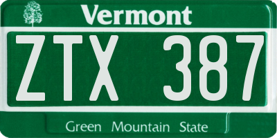 VT license plate ZTX387