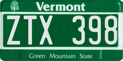 VT license plate ZTX398