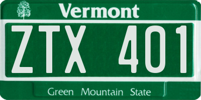 VT license plate ZTX401