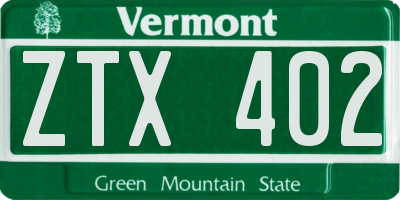 VT license plate ZTX402
