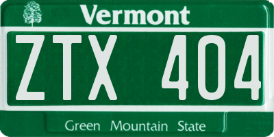VT license plate ZTX404
