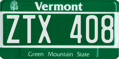 VT license plate ZTX408