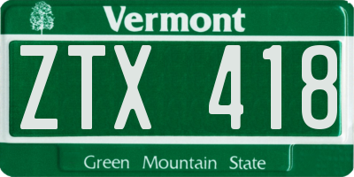 VT license plate ZTX418