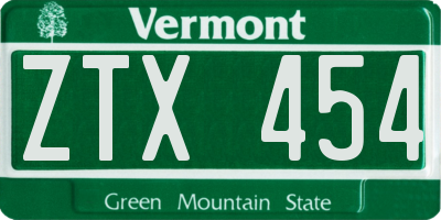 VT license plate ZTX454