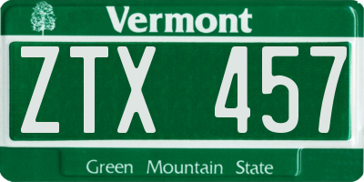 VT license plate ZTX457