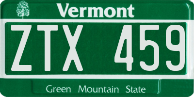 VT license plate ZTX459