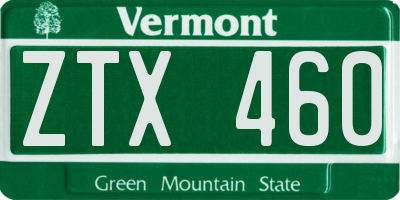 VT license plate ZTX460