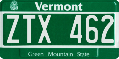 VT license plate ZTX462