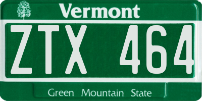 VT license plate ZTX464